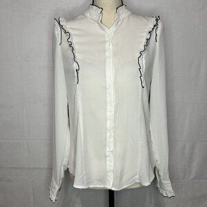Crave Fame by Almost Famous White Button-Down Semi-Sheer Blouse Ruffles Size M